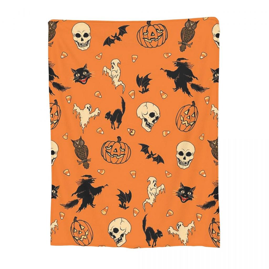 TrickorTreat Ghost Cute Halloween Ghost With Pumpkin Bag Blankets Soft Warm Flannel Throw Blanket Cover Travel Home Couch