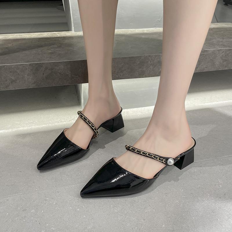 Designer Women Shoes Summer Luxury Rhinestone Women's Pumps Fashion Pointed Toe Mules Plus Size Ladies High Heel Slippers