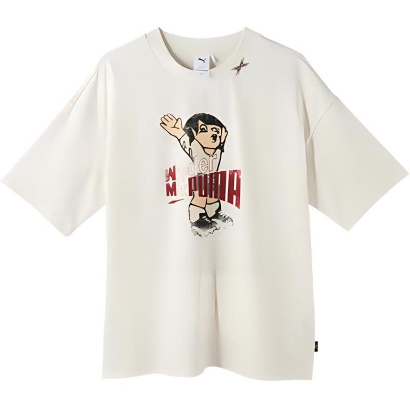 Puma Future Logo Cartoon Anime Print Outdoor Casual Crew Neck Short Sleeve T-Shirt Unisex T-Shirt White 631152-65