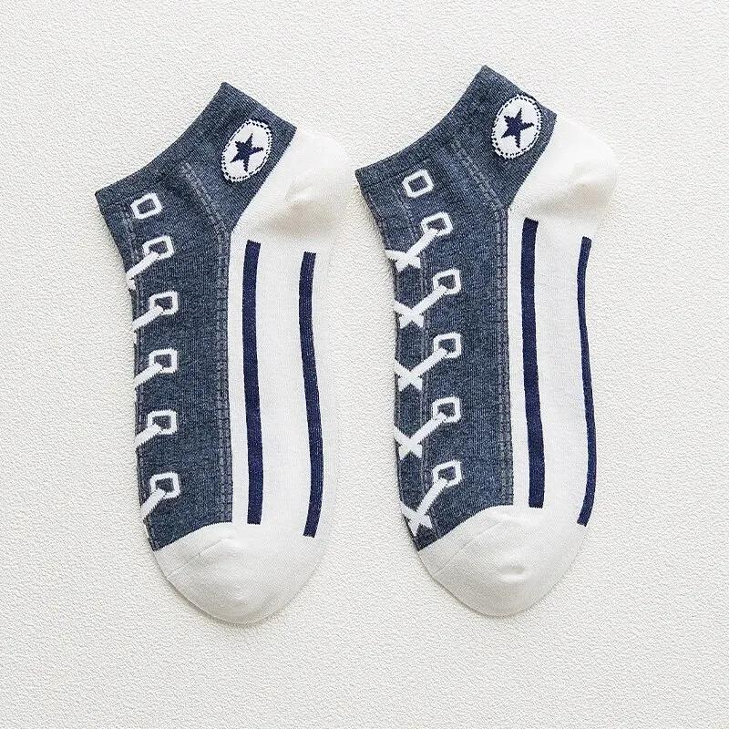 5 Pairs Personality Trendy Socks Students Short Socks Shallow Mouth Low Cut Short Tube Cotton Socks Thin Non-slip Boat Socks