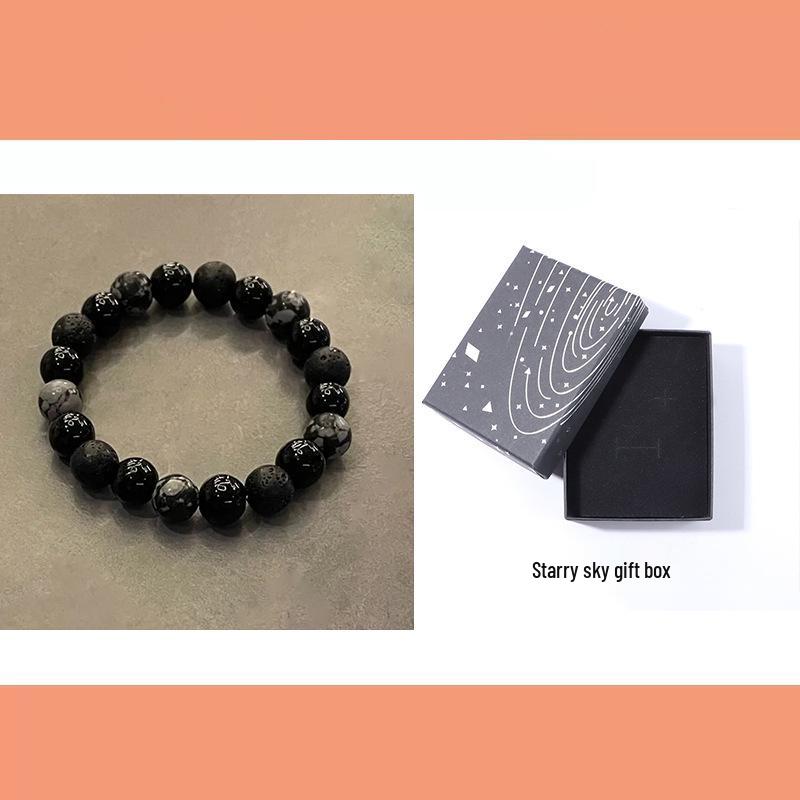 Rogue Handsome Volcanic Obsidian Bracelet: Trendy Adjustable Retro Jewelry for Men & Women.
