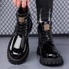 Winter Mens High Top Thermal Boots Plush Lined Snow Shoes Patent Leather Casual Non-Slip Waterproof Warm Comfortable Ankle Boots