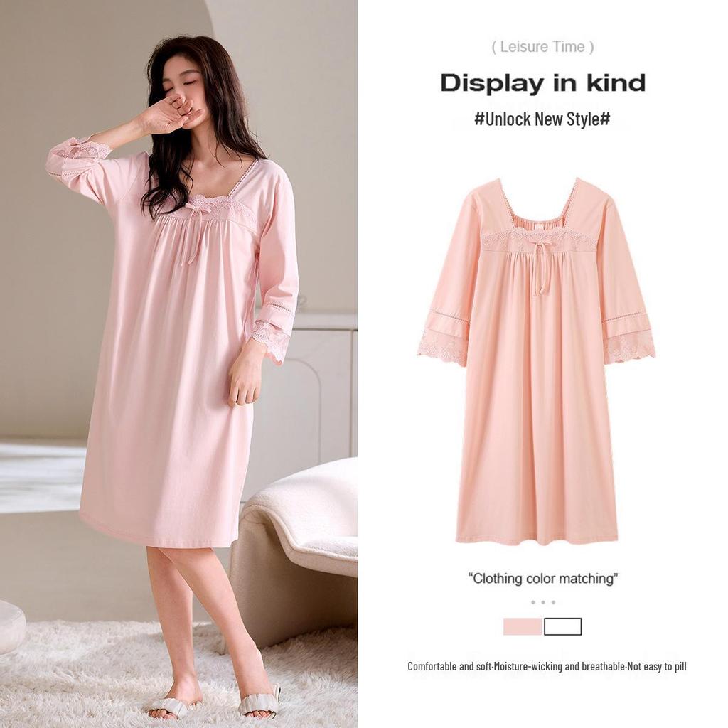 Dámska ľahká nočná košeľa strednej dĺžky z modalu a bavlny, nadmerná veľkosť, na jar a jeseň.