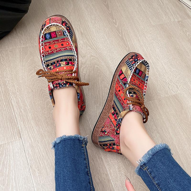 2025 Außenhandel Übergröße Ethno-Stil Schnürschuhe Damen Low-Top Farbe Graffiti Canvas Flachsohle Einzelne Schuhe Explosion