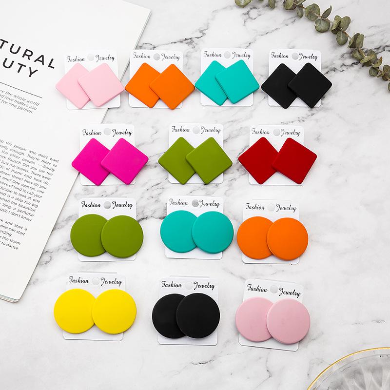 

Korean Retro Geometric Frosted Stud Earrings - Colorful Minimalist Style