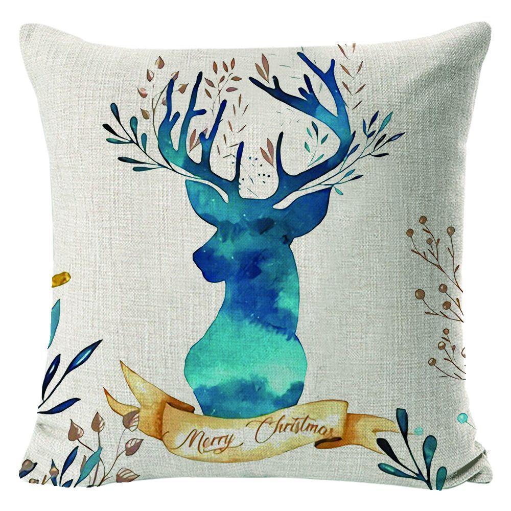New Christmas Pillow Cover Elk Linen Print Pillow Cushion Cover Sofa Decorative Cushion