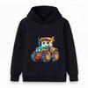 Kids Cartoon Tractor Print Hoodie Boys Girls Casual Long Sleeve Pullover Sweatshirt Cute Vehicle Pattern Children Top Coat