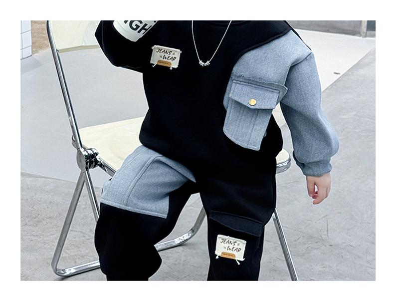 Spring Autumn 2025 Boys' Korean-Style Fleece Denim Set