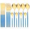 16Pcs Black Gold Dinnerware Cutlery Set Western Matte Stainless Steel Tableware Dinner Knife Fork Tea Spoon Flatware Kitchen Silverware