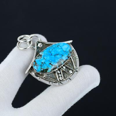 Tibetischer Türkis Edelstein Handgefertigt 925 Sterlingsilber Anhänger, Antiker Natürlicher Türkis Anhänger, Damenschmuck, Unisex Anhänger für Sie