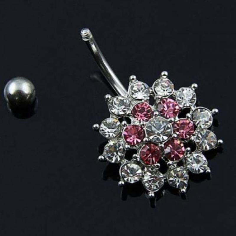 Crystal Rhinestone Flower Belly Button Navel Ring Bar Body Piercing Jewelry