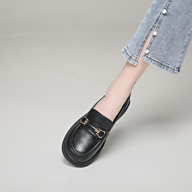 2024 Spring Single Shoes Flat Heel Fashion Women Shoes PU British Style Small Leather Shoes Fashion Luxury Women Shoes