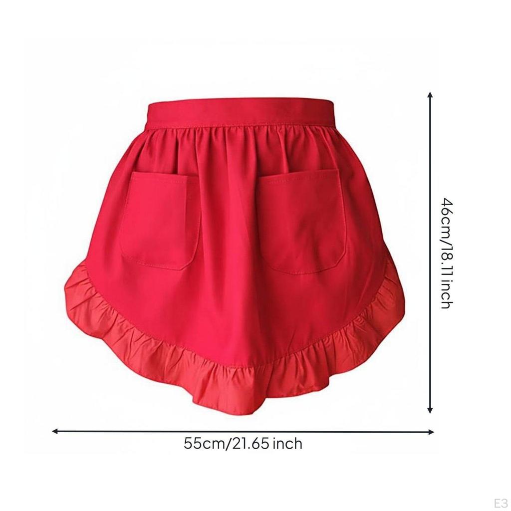 Maid Style Short Apron Vintage Influenced Ruffled Half Workwear Accessory for Waitresses,