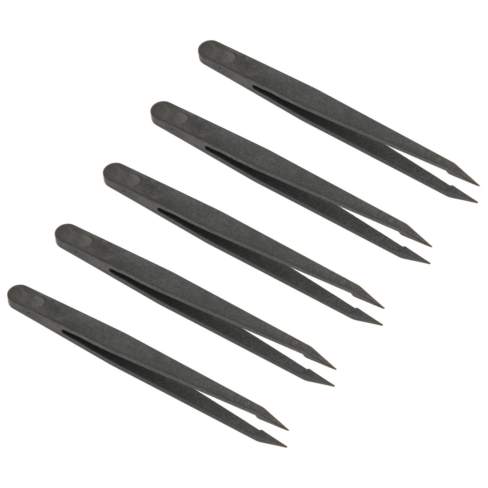

10 шт. Антистатический пинцет Пластиковый материал Глянцевые линии Черный Пинцет для слухового аппарата для электроники