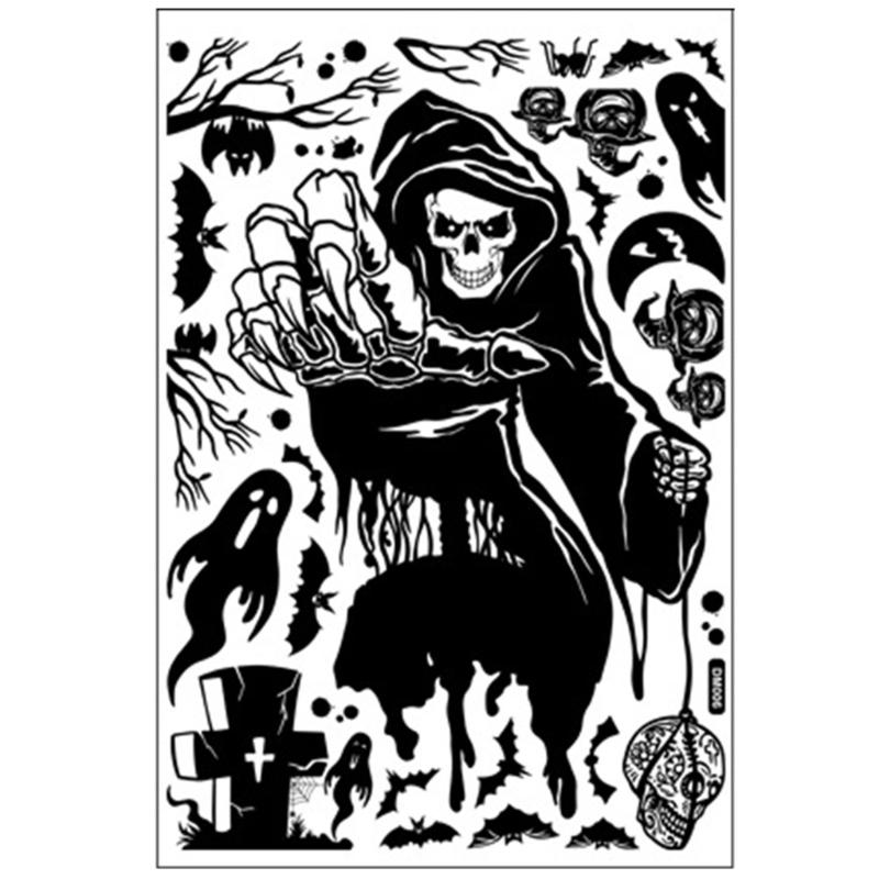 Halloween Large Skull Head Pumpkin Stickers Halloween Decoration Wall Window