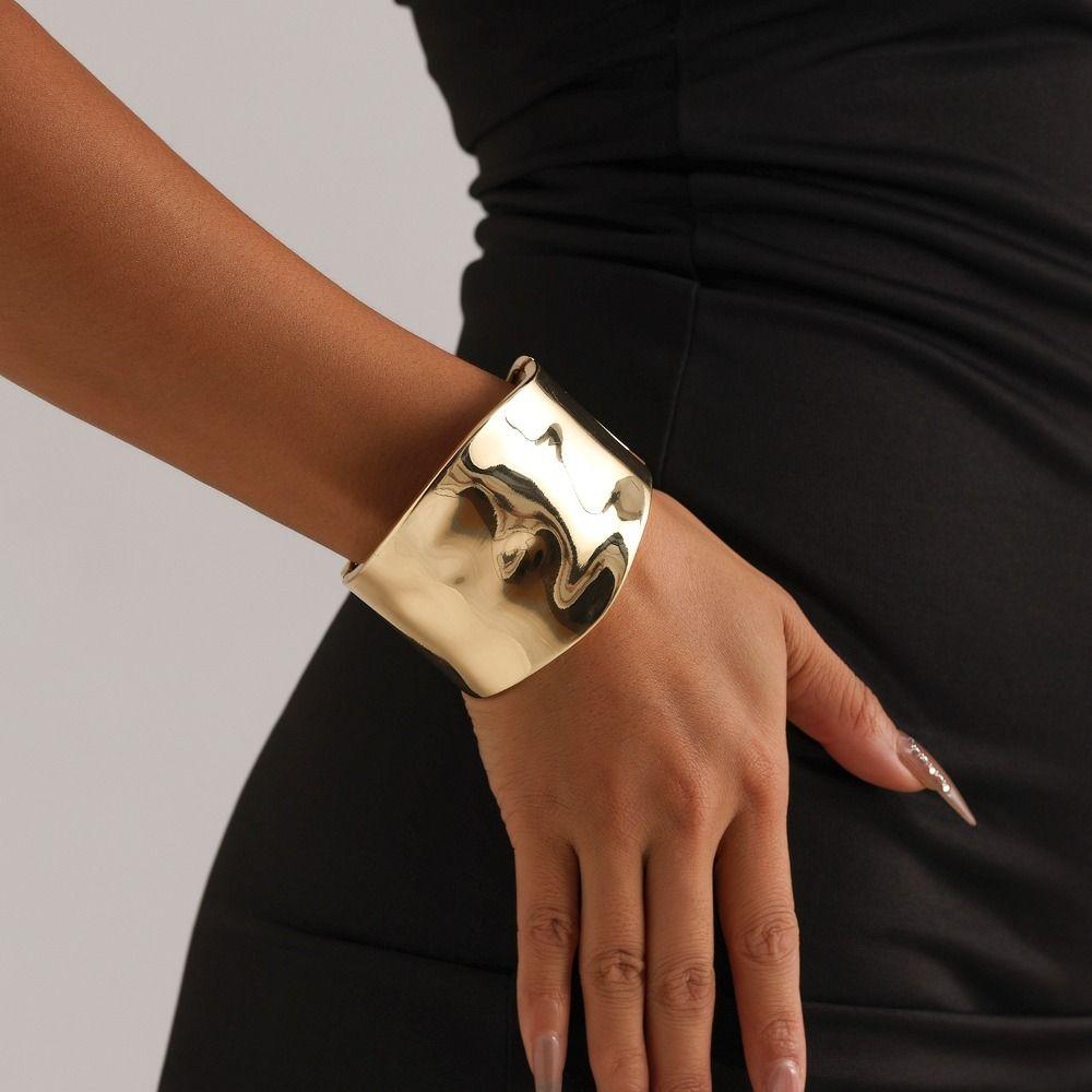Textured Exaggerated Bracelet Geometry Wide Side Bangle Personality Simple Metal Bracelet  Daily