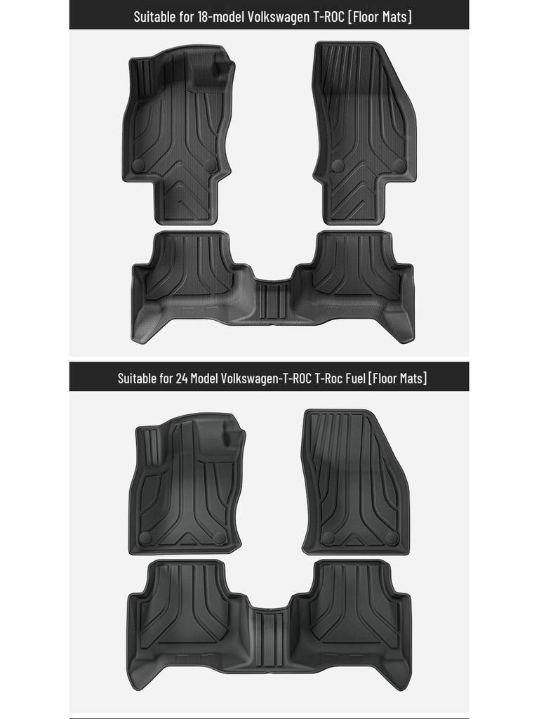 TPE Car and Trunk Floor Mats for 2018-2024 Volkswagen T-ROC (Left-Hand Drive)