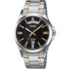 Casio MTP-1381G-1AV Analog Quartz Men's Watch Silver Gold Metal Band Black Dial