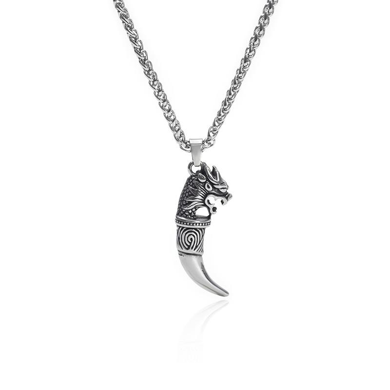 Vintage Punk Style Titanium Steel Fang Pendant Hip Hop Unisex Couple Necklace