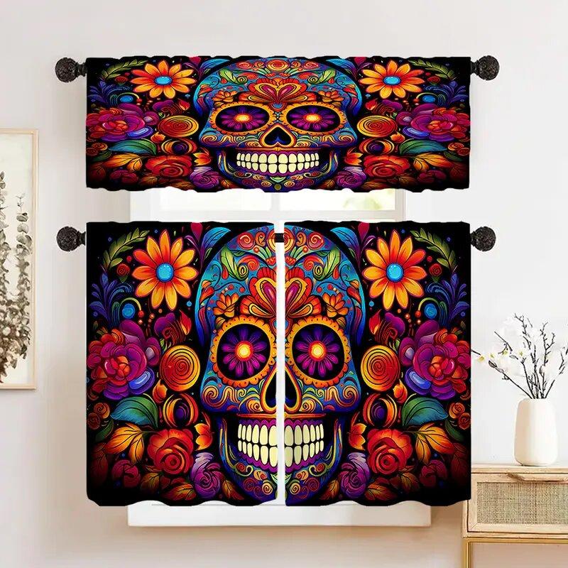 Halloween Skull Flower Pattern Printed Curtains Window Decorations Home Room Curtain Polyester