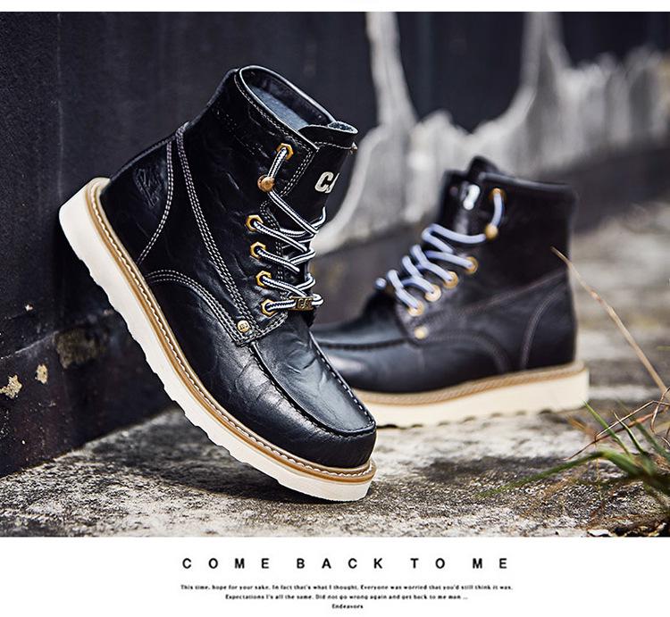 Unisex Carter Martin Leather Work Boots - British Style, High-Top, Yellow, Short Ankle Boots for Autumn and Winter.