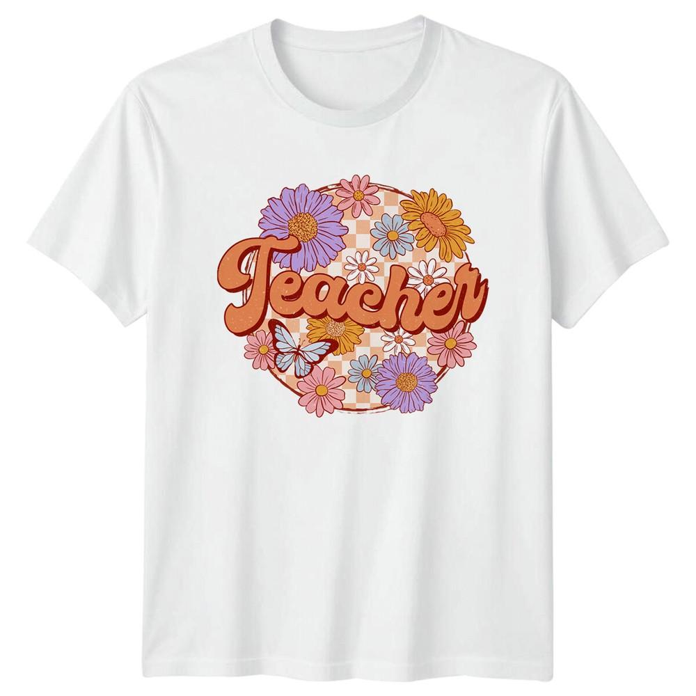 Retro Teacher Floral TShirt Teacher Text Flower Graphic Tee a S