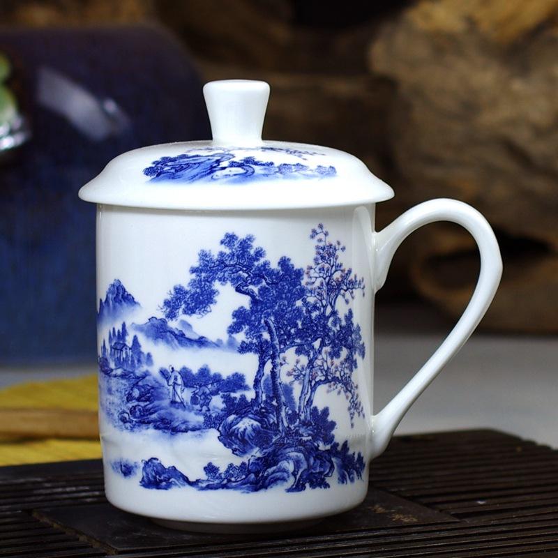 Jingdezhen Bone China Tea Cups with Lids, Conference Cups, Ceramic Water Cups, Office Cups, Gift Cups, Jing-style Cups