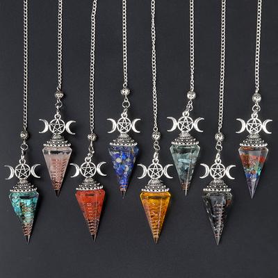 1 Stück Dreiphasen-Mond-Meditations-Heilkristall, spirituelles Pendel, sechseckiger Kegel, Naturstein, Energie, Edelstein-Anhänger, Pendel, Schmuck, 24 x 54 mm