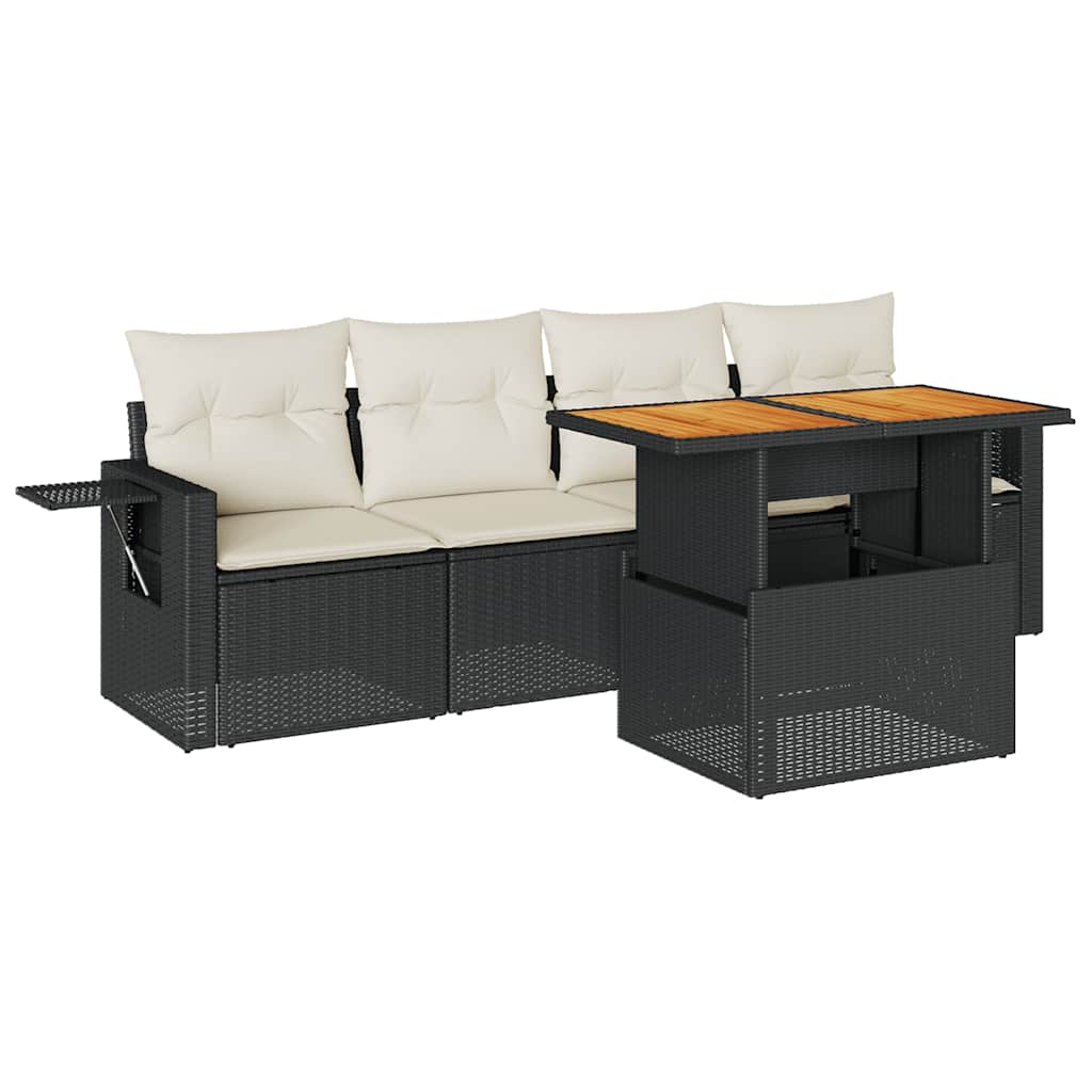Vidaxl 5-Cz. Garden Lounge Set, Cushions, Black PE Rattan