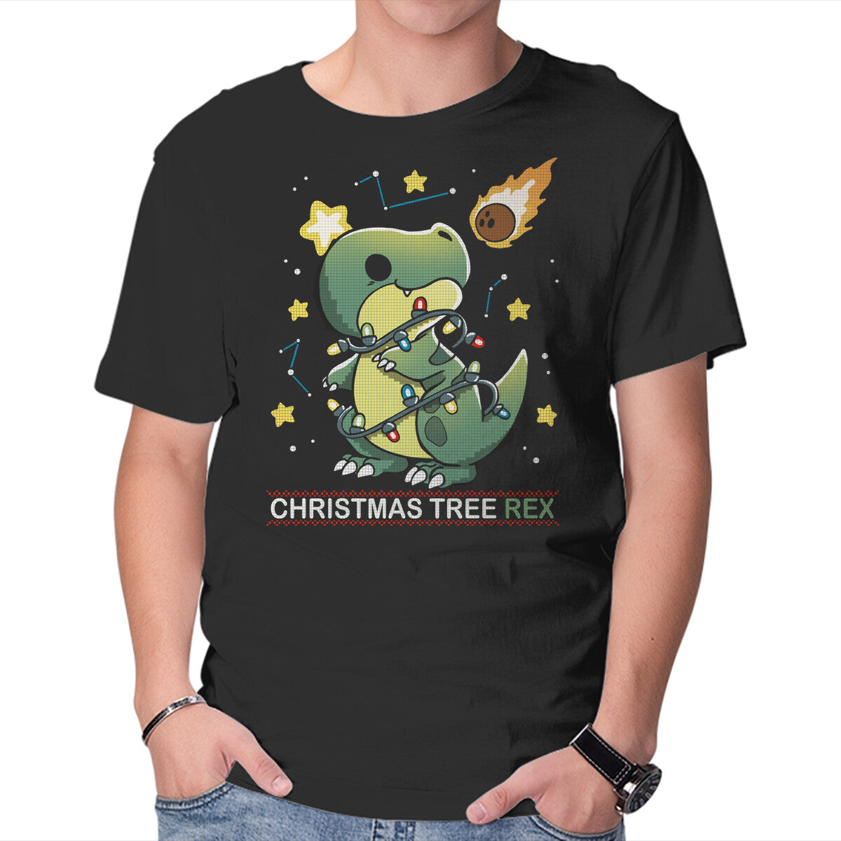 Unisex Crew Neck T-Shirt Christmas Tree Rex Graphic Short Sleeve Casual Tee XL
