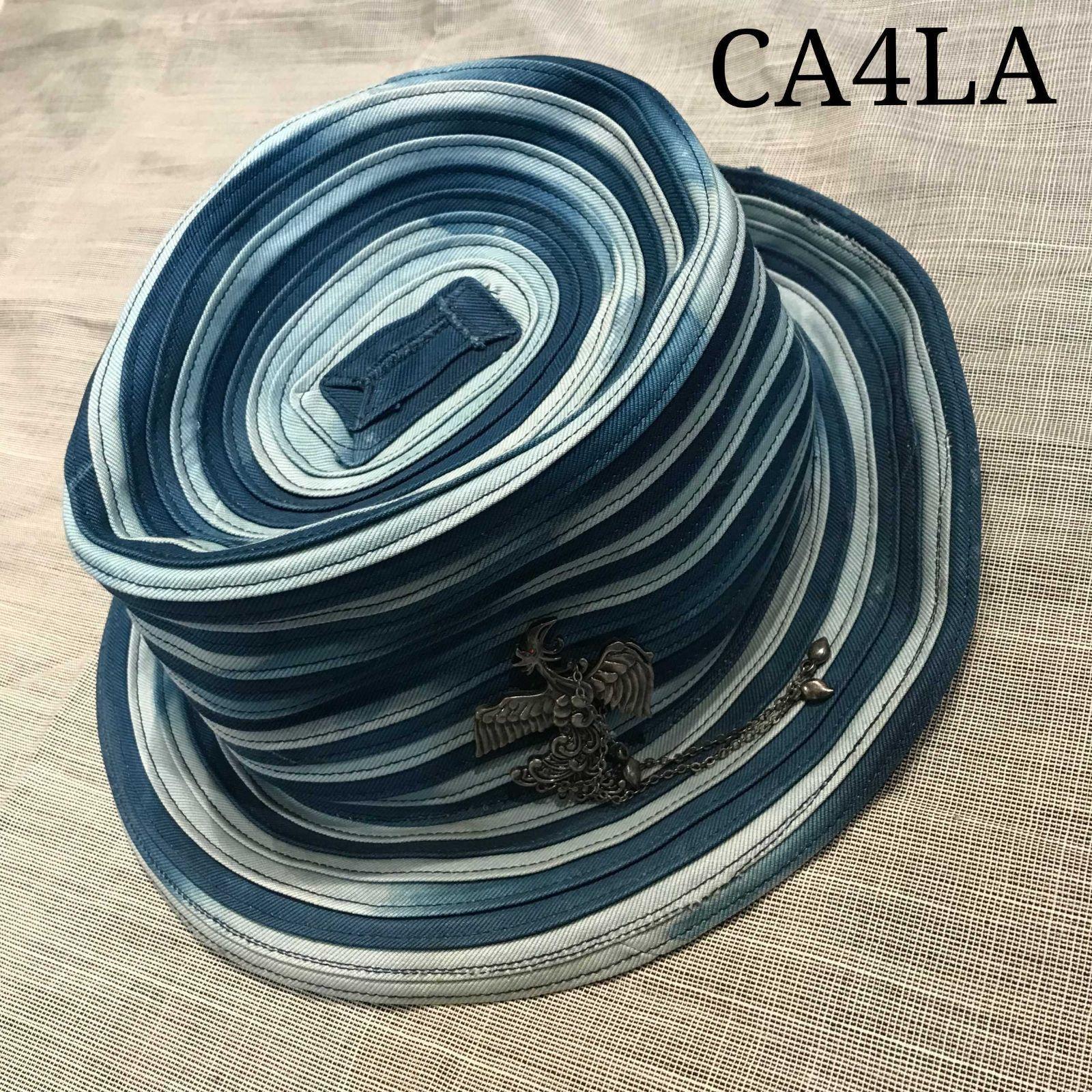Used CA4LA Kashira Border Hat Blue Centerfold Hat Design Hat Bird Motif Chain Unisex Women Men