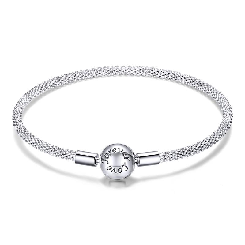 WOSTU 925 Silver Bracelet – Barrel Snap Clasp, Cubic Zirconia, Bangle Bracelet, Chain Bracelet, Charm, Sizes 17–21