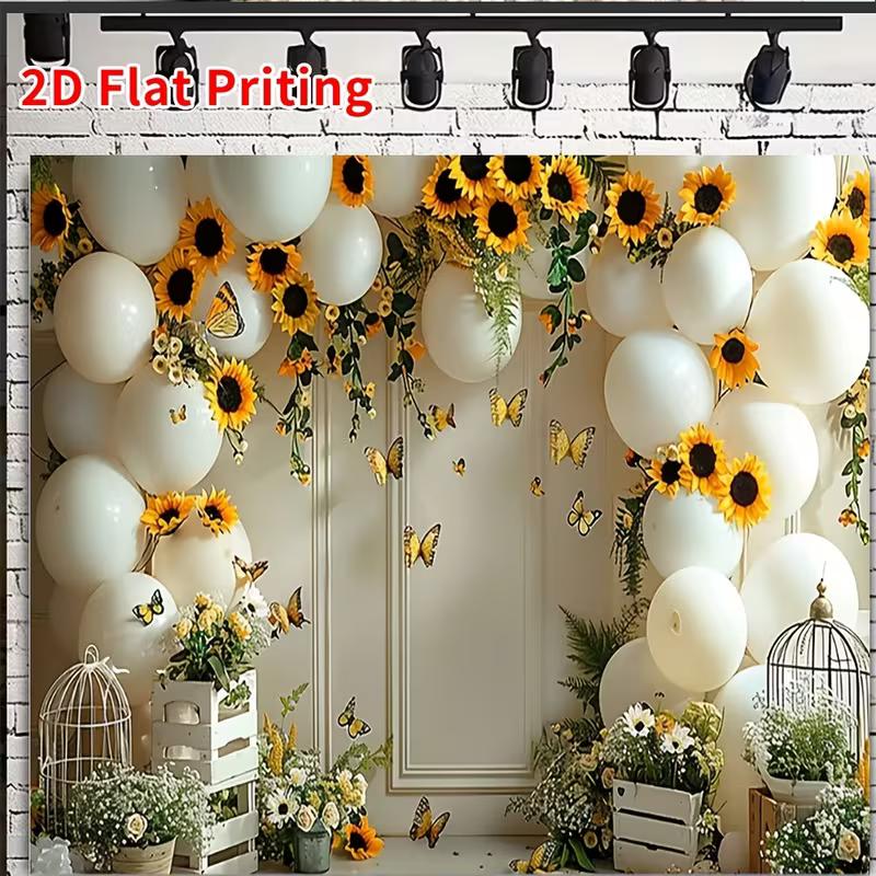 2D Sunflower and Butterfly Themed Backdrop Photo Background Banner