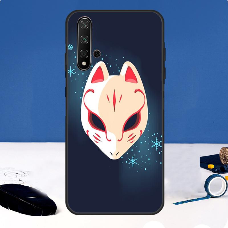 Japanese Kitsune Fox Mask Case For Huawei Nova 12i 7i 8i 11i 12s 11 9 10 SE Y60 Y61 Y70 Y72 Y73 Y90 Y91 P30 P40 Lite