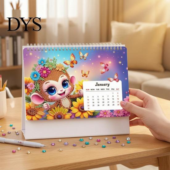 Practical Tabletop Planner Diamond Art Desk Calendar Kit, 2027 Craft 12 Monthly Desktop Organizer from Jan To Dec, DIY for Home Office Decor Kit