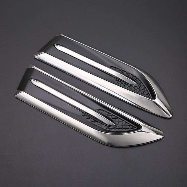 2pcs/lot 3d Sticker Car Hood Chrome Grille Shark Gill Simulation Air Flow Vent Auto Exterior Decoration Chrome Styling Stickers - Chromium Styling -