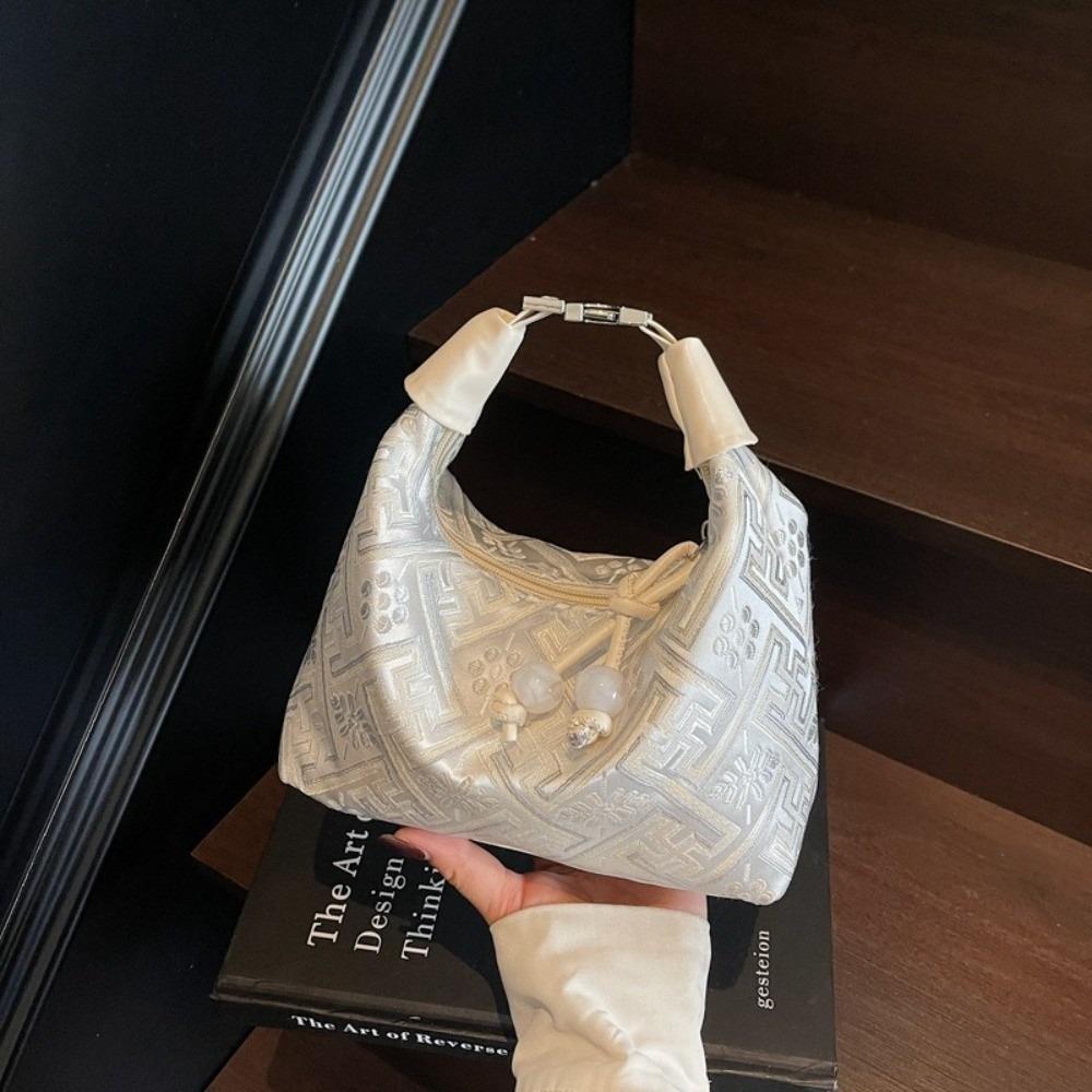 Zipper Closure Chinese Style Embroidery Handbag Elegant Dumpling Bag Ladies Shoulder Bag Girl Use
