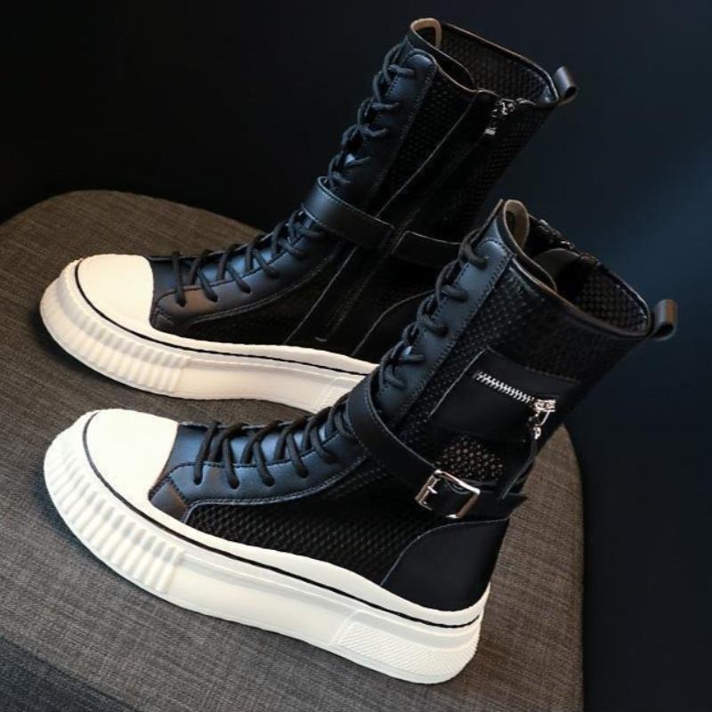 Summer Boots for Women Fashion High Top Casual Platform Boots Breathable Hollow Out Mesh Boots for Women Mid-Calf Botas Sneakers