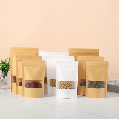 50/100pcs Kraft Paper Zipper Lock Window Bag Brown Re-sealable Stand-up Pouch Coffee Bean Wedding Festival Food Packaging