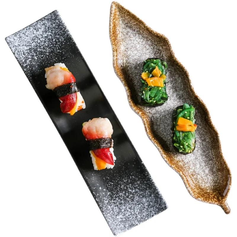 Japanese Ceramic Creative Boat Board Sushi Board Style Leaf Sashimi Board Japanese Tableware.