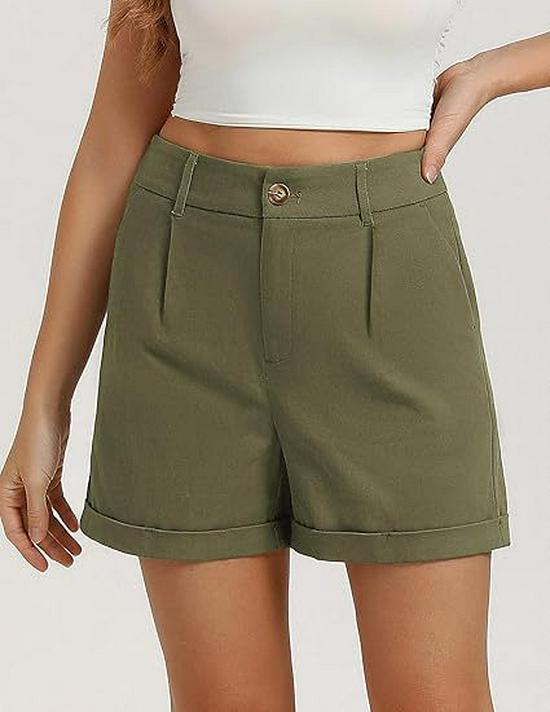 

2026 Women s High-Waisted Casual Shorts - European & American Style, Solid Color, Versatile, Straight Leg. L армія зелений колір