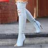 Fashion Shoes for Women 2024 Fashion Side Zipper Women's Boots Autumn Denim Solid Sexy High Tube Stilettos or Thin Heels Long Boots