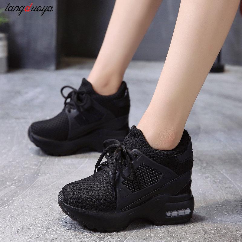 red platform sneakers shoes Women Fashion Breath Mesh Casual Platform Sneakers Surface Shoes Thick Bottom Footwear Round Head