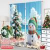 2pcs 2D Flat Printing Merry Christmas Curtain Snowman Christmas Beach Tropical Holiday 100% Polyester Without Electricity Spring