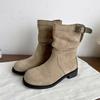 Retro simple and thin Martin boots for women's new autumn and winter niche versatile pleated short low-heeled boots piled up for women