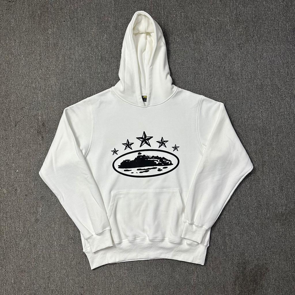 Corteiz Classic Series Ship Print Logo Thin Plush Loop Hooded Sweater, Trendy Men's and Women's Casual Sweatpants