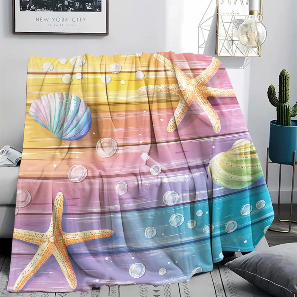 Starfish Shell Print Flannel Blanket, High quality Comfortable for All Seasons, Home Decor, Warmth and Comfort, Perfect for Christmas Gifts