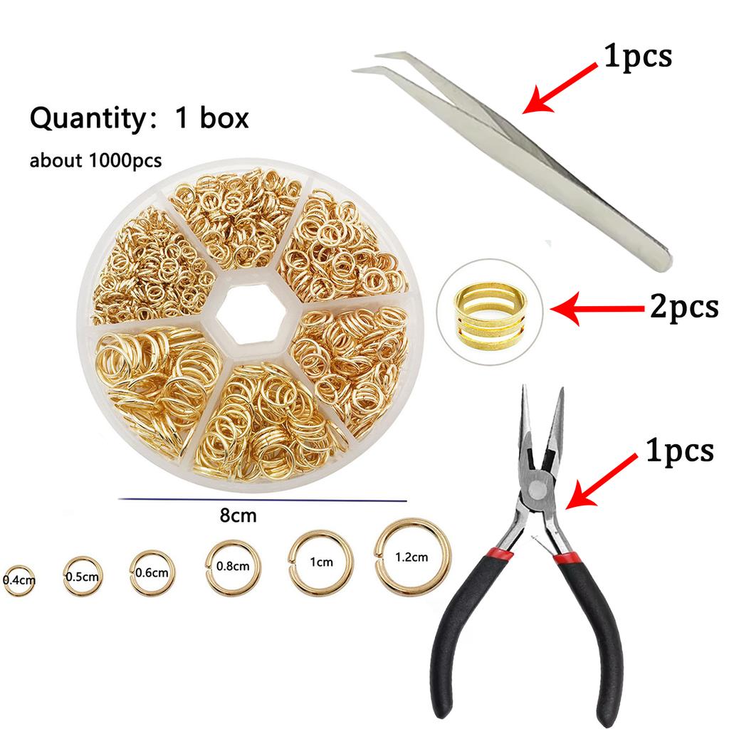 About 1000Pcs 6 Different Sizes Open Jump Rings,4mm 5mm 6mm 8mm 10mm 12mm with 1Pc Jump Ring Open/Close Tool for DIY Crafts Gift