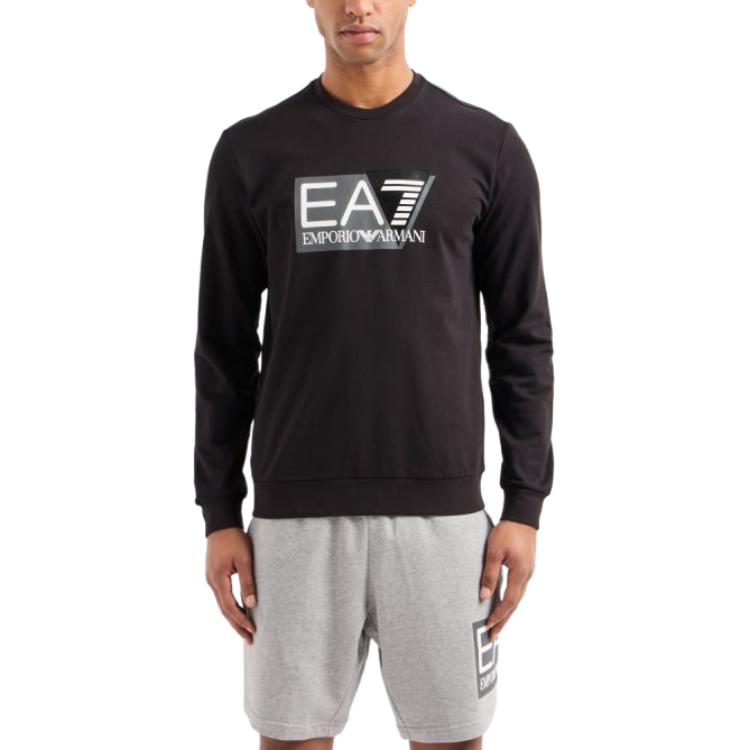 Emporio Armani EA7 SS24 Letter Print Crew Neck Long Sleeve Sweatshirt Men Sweatshirt Black 3DPM60-PJ05Z-1200
