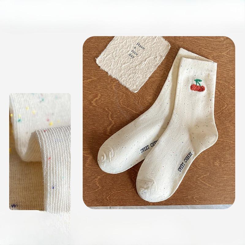 Ladies Spring and Autumn Trend New Lovely All Ideas Yarn Cartoon Bear Cherry College Wind Tube Pile Socks